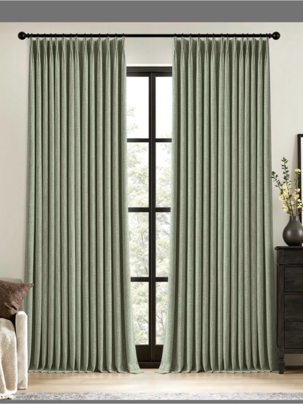 Textured Sage Green Drapery Panels - Privacy & Light Control